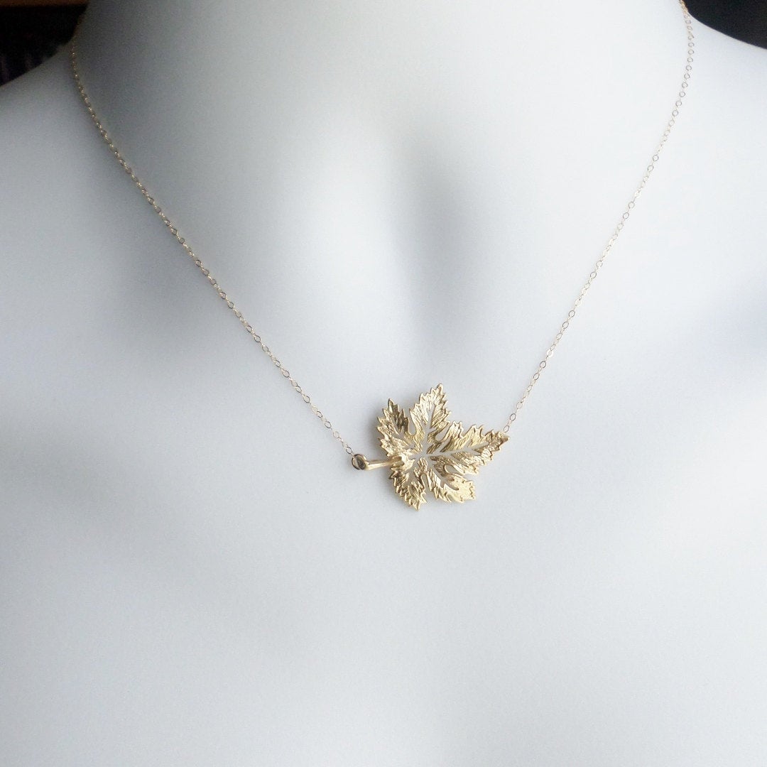 Leaf Necklace, Sideways Maple Leaf Necklace, Maple Leaf Necklace, Gold Maple Leaf Necklace, Gold Filled Necklace, Christmas Gift, Present