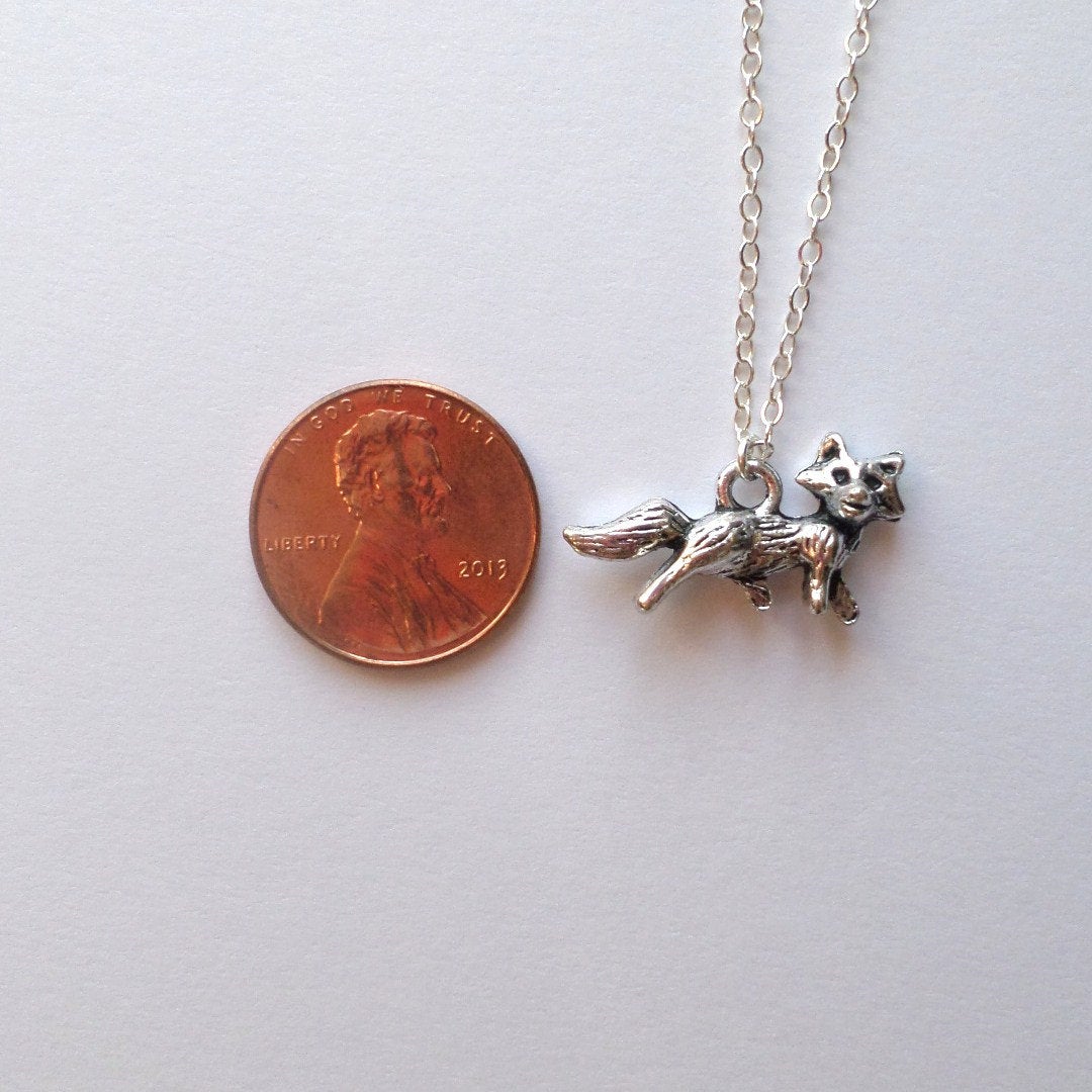 Fox Necklace - Silver Fox Necklace - Tiny Silver Fox Necklace, Sterling Silver Necklace, Animal Jewelry, grey, white, silver, Christmas Gift