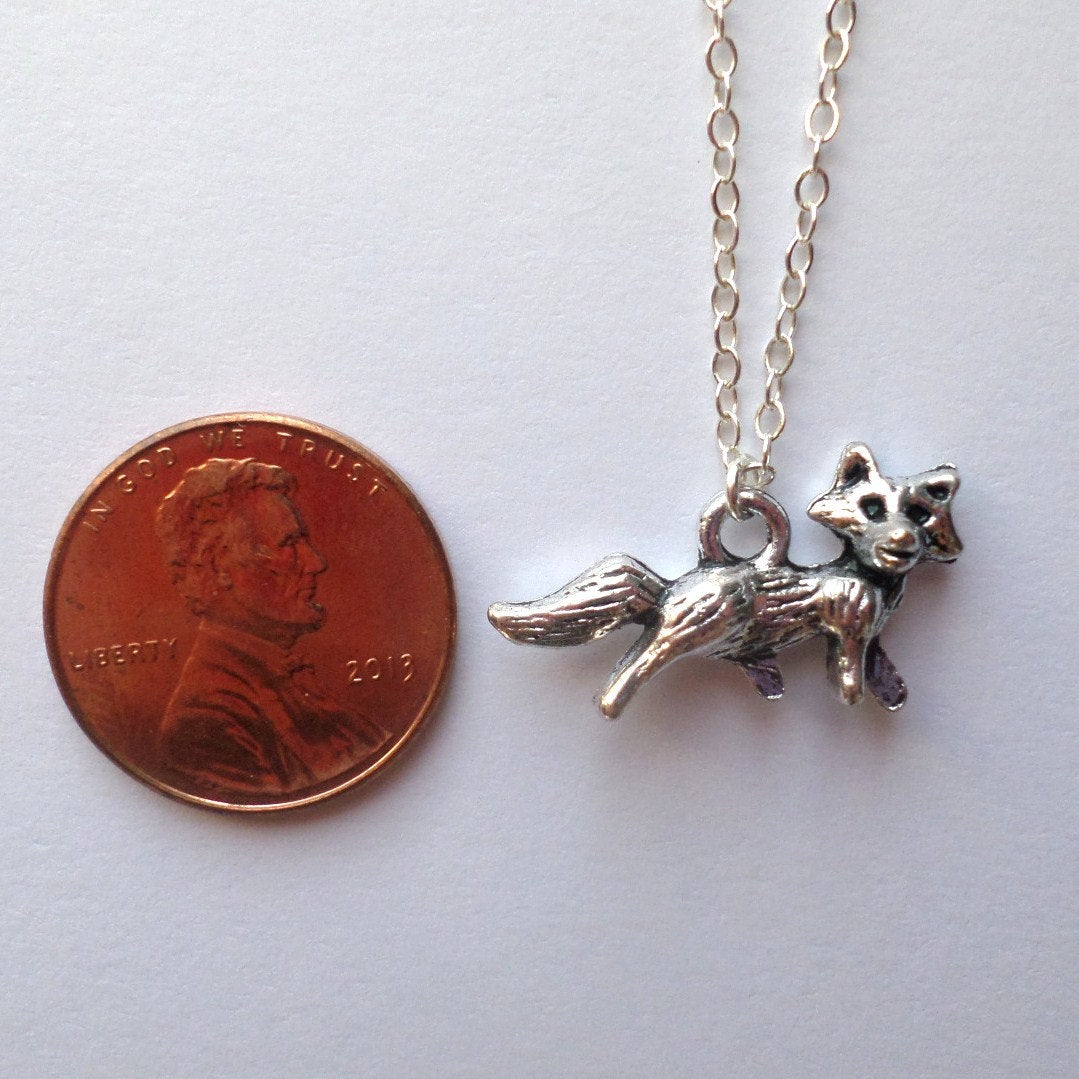 Fox Necklace - Silver Fox Necklace - Tiny Silver Fox Necklace, Sterling Silver Necklace, Animal Jewelry, grey, white, silver, Christmas Gift