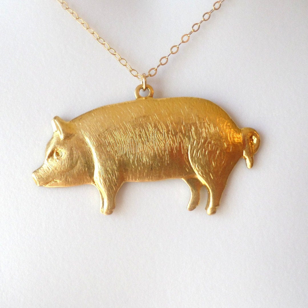 Gold Pig Necklace - Pig Necklace, Gold Filled Necklace, Animal Jewelry, Christmas Gift, Animal Farm