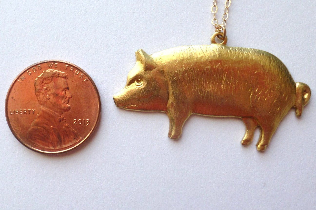 Gold Pig Necklace - Pig Necklace, Gold Filled Necklace, Animal Jewelry, Christmas Gift, Animal Farm