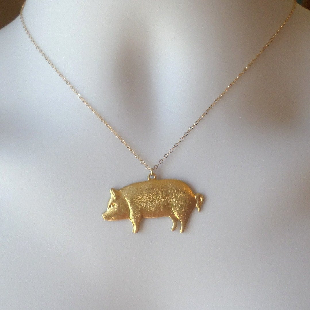 Gold Pig Necklace - Pig Necklace, Gold Filled Necklace, Animal Jewelry, Christmas Gift, Animal Farm