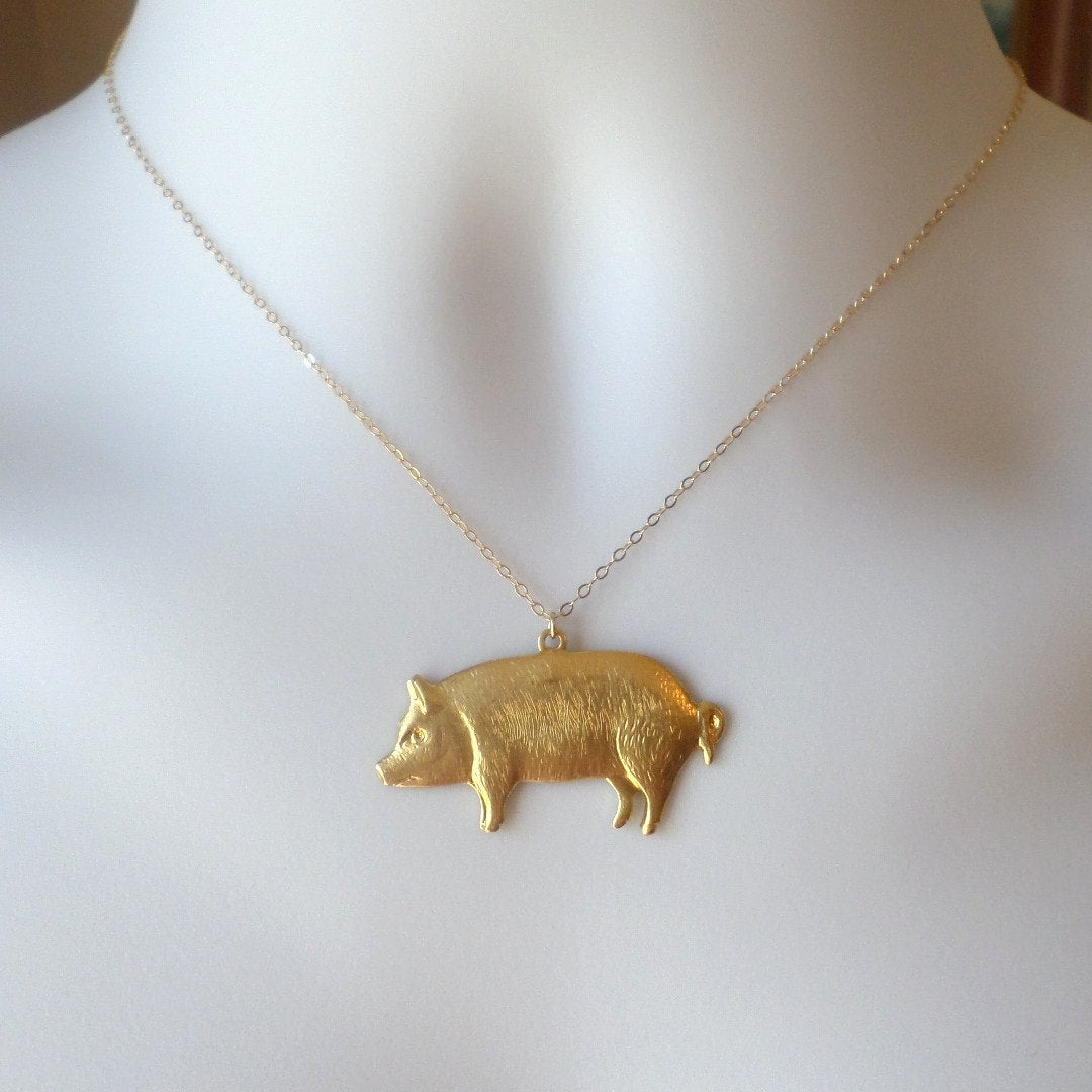 Gold Pig Necklace - Pig Necklace, Gold Filled Necklace, Animal Jewelry, Christmas Gift, Animal Farm