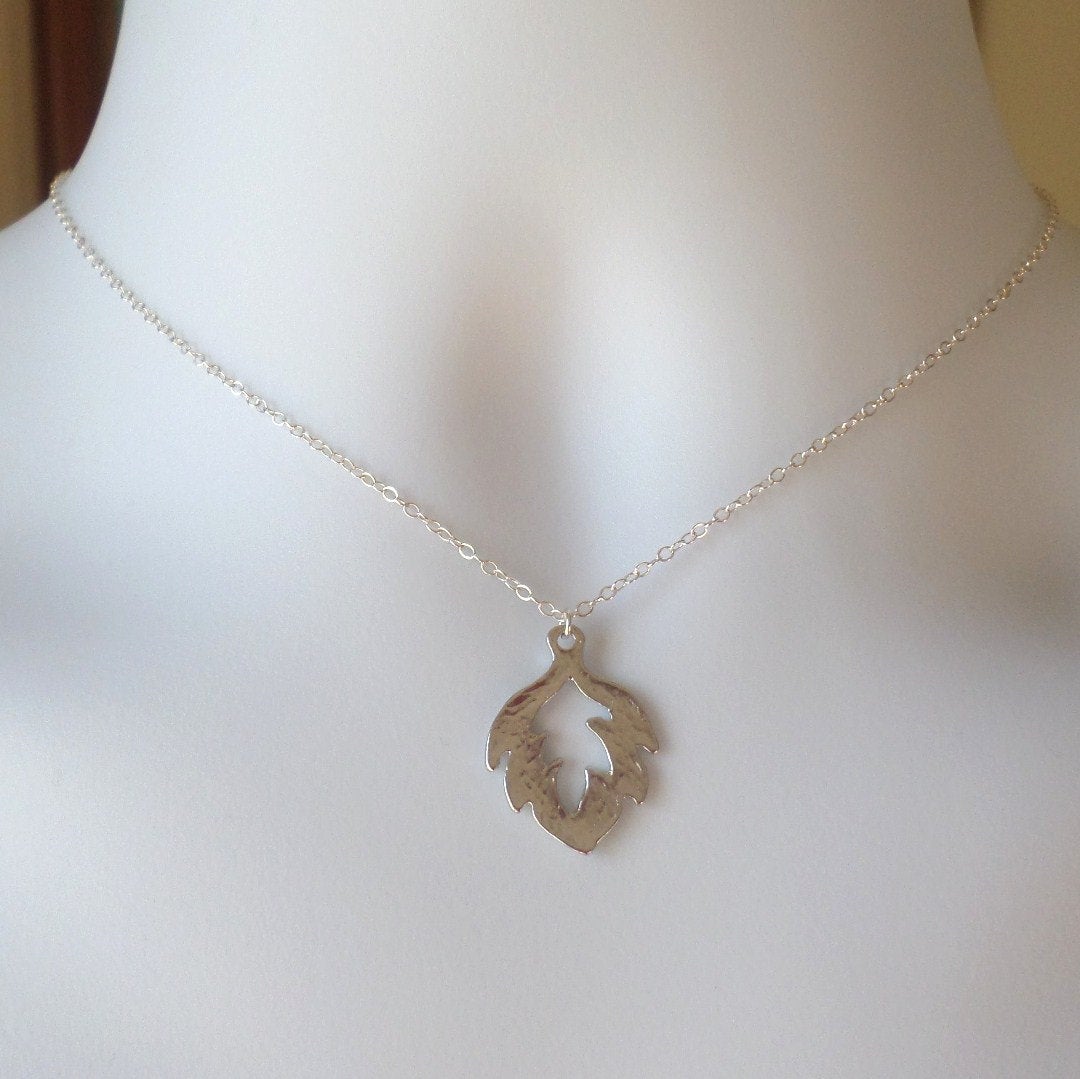 Silver Leaf Necklace - Sterling Silver Leaf Necklace, Sterling Silver Necklace, Leaf Cutout Necklace - Fall Jewelry - Christmas Gift