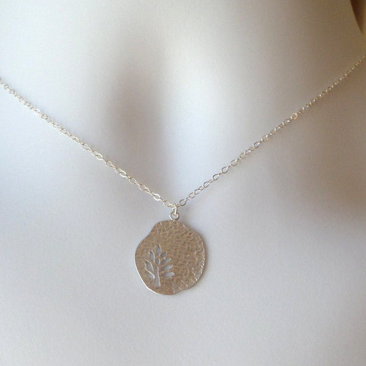 Silver Leaf Cutout Disc Necklace - Silver Disc Necklace - Sterling Silver Disc Necklace - Bridal Gifts - Christmas Gifts - Nature Jewelry