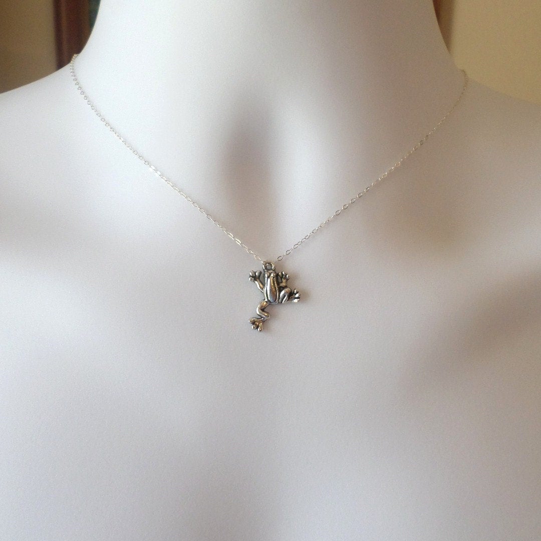 Silver Tree Frog Necklace - Sterling Silver Frog Necklace, Sterling Silver Necklace, Christmas Gift