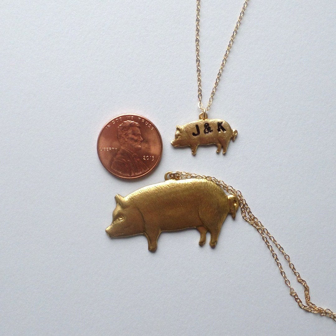 Pig Necklaces  - Set of two Gold Pig Necklaces - Pig Necklaces, Gold Filled Necklace, Animal Jewelry, Christmas Gift, Animal Farm