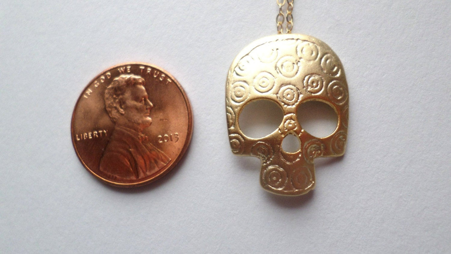 Skull Necklace - Gold Skull Necklace - Day of the Dead Jewelry - Unique Jewelry - Christmas Gift