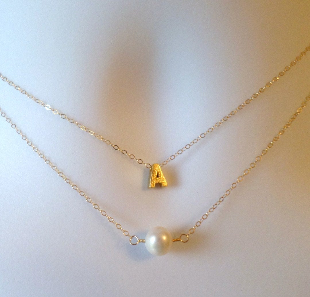 Gold and Freshwater Pearl Necklace - Gold Pearl Necklace - White Freshwater Pearl Necklace - Christmas Gift