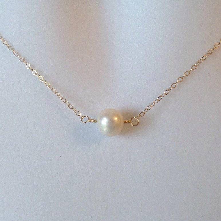 Gold and Freshwater Pearl Necklace - Gold Pearl Necklace - White Freshwater Pearl Necklace - Christmas Gift