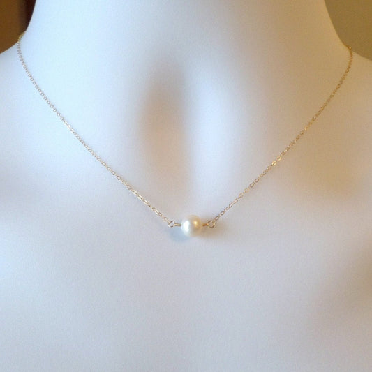 Gold and Freshwater Pearl Necklace - Gold Pearl Necklace - White Freshwater Pearl Necklace - Christmas Gift