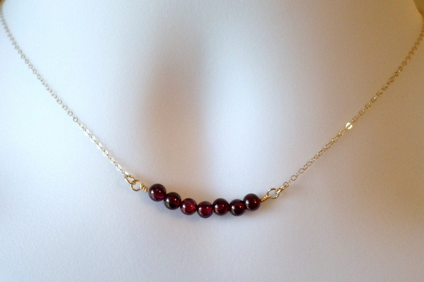 Gold Garnet Necklace - January Birthstone Jewelry  - Tiny Gold Curved Bar Gemstone Necklace - Gemstone Necklace - Christmas Gift