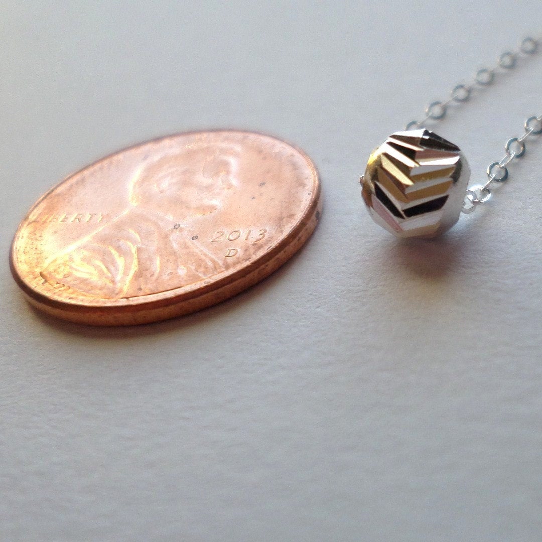 V cut Sterling Silver Necklace - Tiny Silver V Cut Round Bead Necklace - Sterling Silver Necklace - Tiny Necklace - Christmas Gift