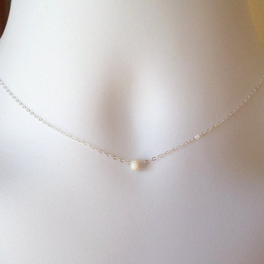 Tiny Starburst Necklace - Sterling Silver Necklace - Tiny Sterling Silver Starburst Round Bead Necklace - Tiny Necklace - Christmas Gift