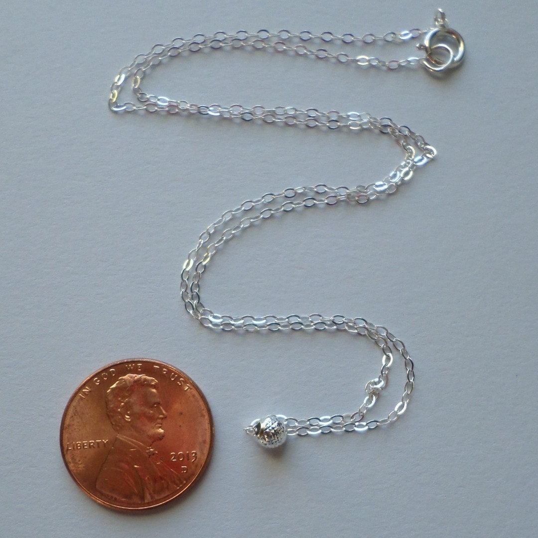 Tiny Sterling Silver Pyramid Cut Round Bead Necklace