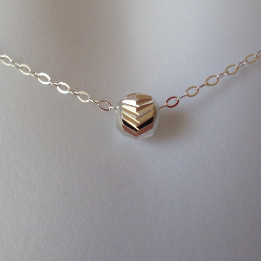 V cut Sterling Silver Necklace - Tiny Silver V Cut Round Bead Necklace - Sterling Silver Necklace - Tiny Necklace - Christmas Gift
