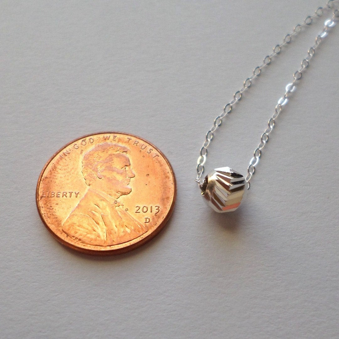 V cut Sterling Silver Necklace - Tiny Silver V Cut Round Bead Necklace - Sterling Silver Necklace - Tiny Necklace - Christmas Gift