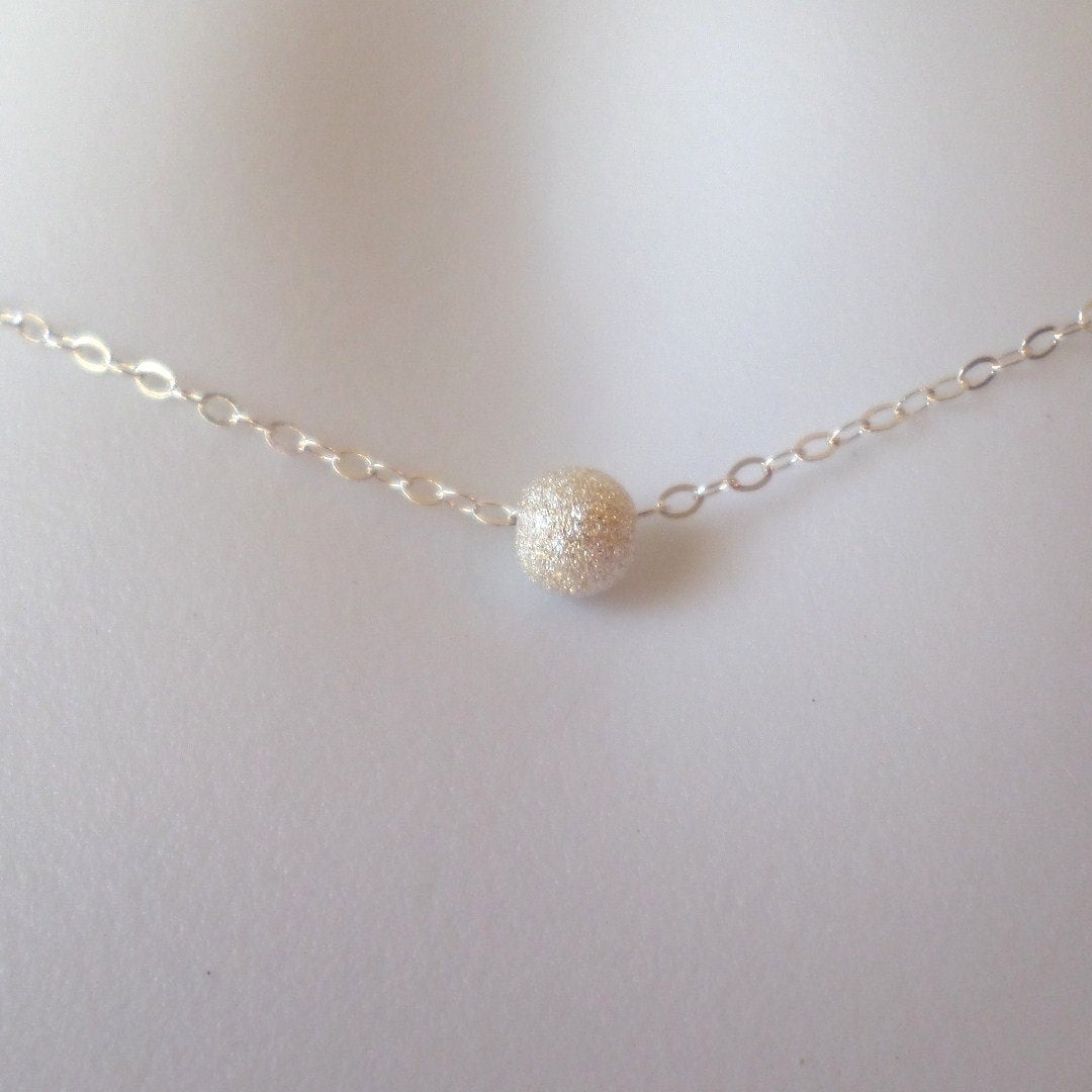 Tiny Starburst Necklace - Sterling Silver Necklace - Tiny Sterling Silver Starburst Round Bead Necklace - Tiny Necklace - Christmas Gift