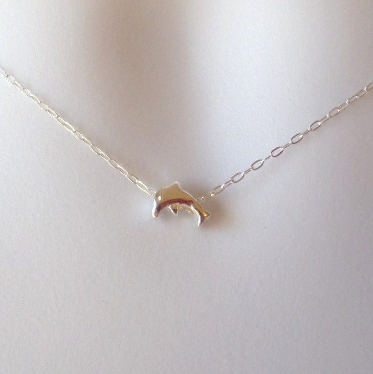 Sterling Silver Dolphin Necklace - Super Tiny Dolphin Necklace, Sterling Silver Necklace, Nautical Jewelry, Animal Jewelry, Christmas Gift