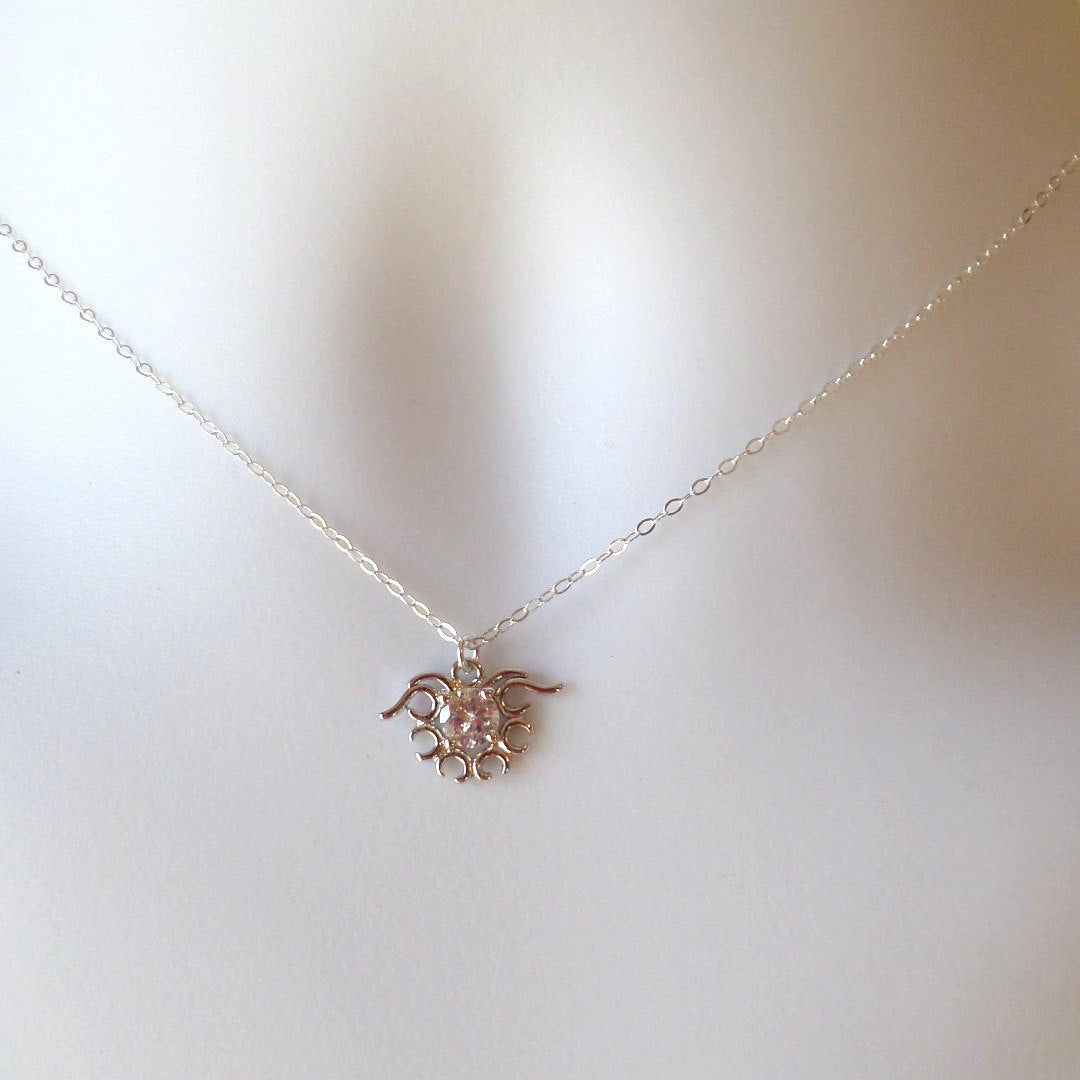 Sterling Silver and Rhodium Plated Sun Necklace - Silver Sunburst with Cubic Necklace, Geometric Necklace, Christmas Gift