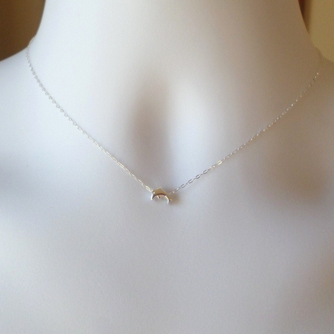 Sterling Silver Dolphin Necklace - Super Tiny Dolphin Necklace, Sterling Silver Necklace, Nautical Jewelry, Animal Jewelry, Christmas Gift