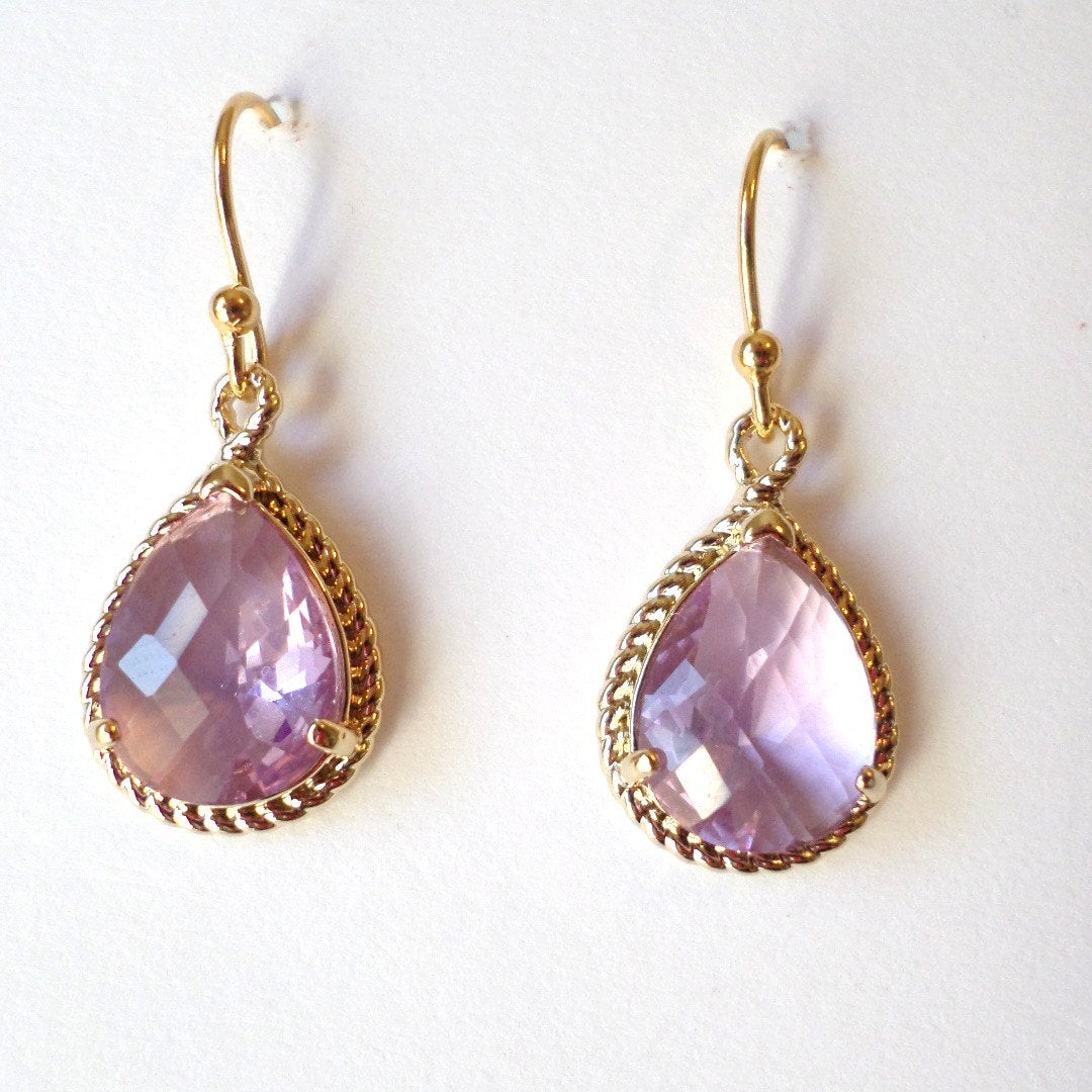 Lavender and Gold Chandelier Earrings - Purple Earrings - Gold Earrings - Birthstone Jewelry - Valentines Day