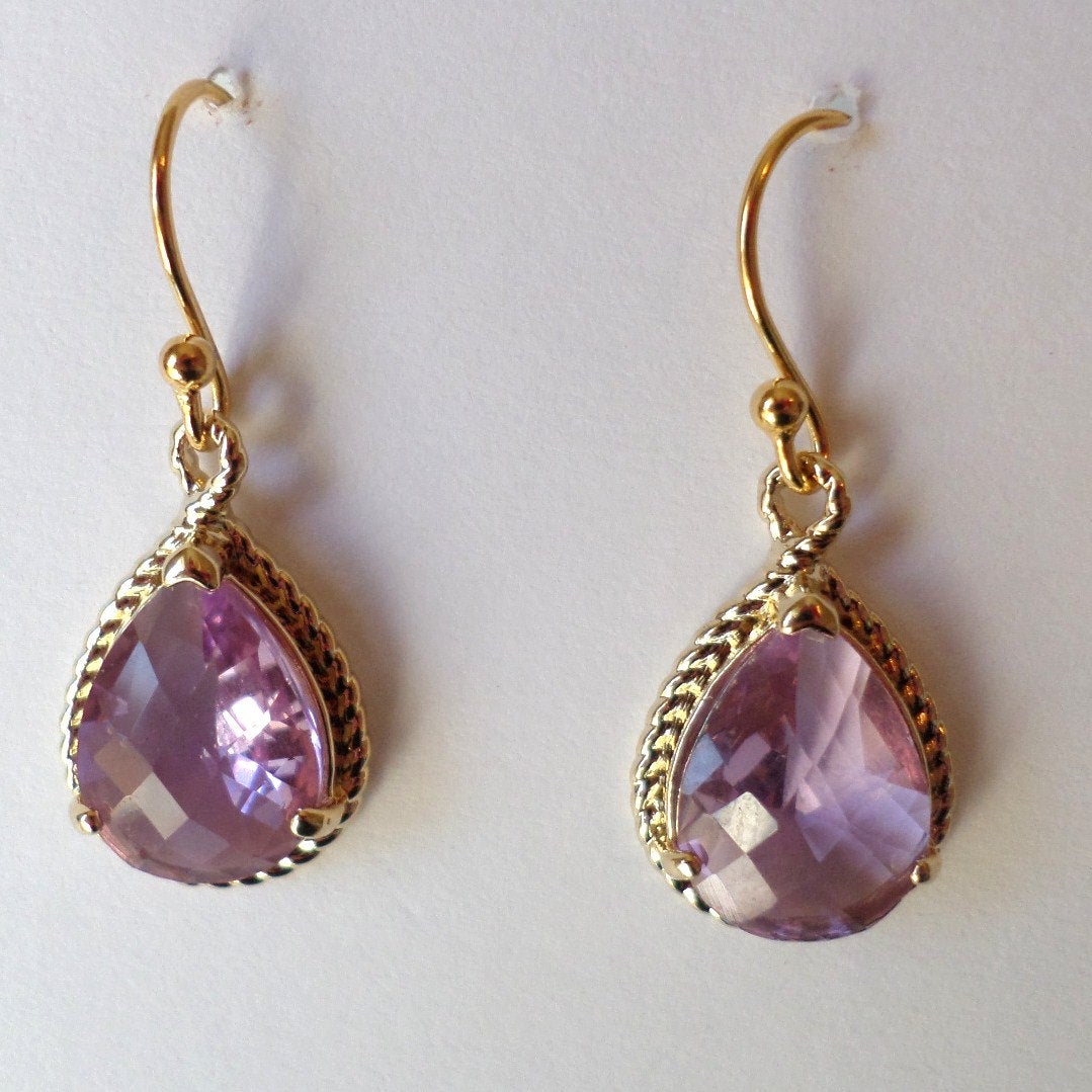 Lavender and Gold Chandelier Earrings - Purple Earrings - Gold Earrings - Birthstone Jewelry - Valentines Day