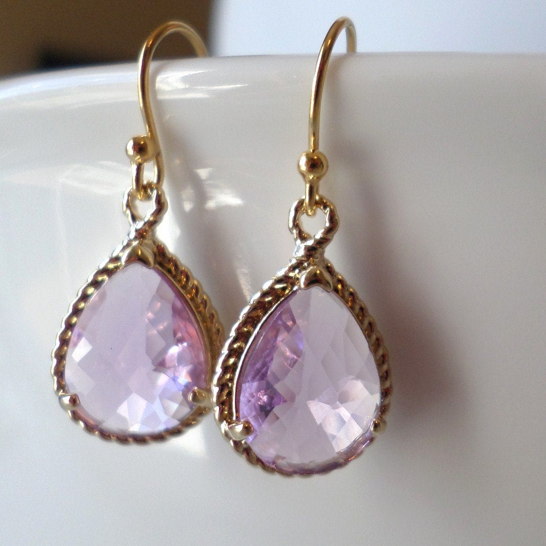 Lavender and Gold Chandelier Earrings - Purple Earrings - Gold Earrings - Birthstone Jewelry - Valentines Day