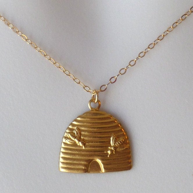 Gold and Brass Bee Hive Necklace