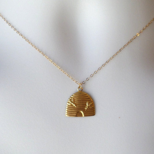 Gold and Brass Bee Hive Necklace