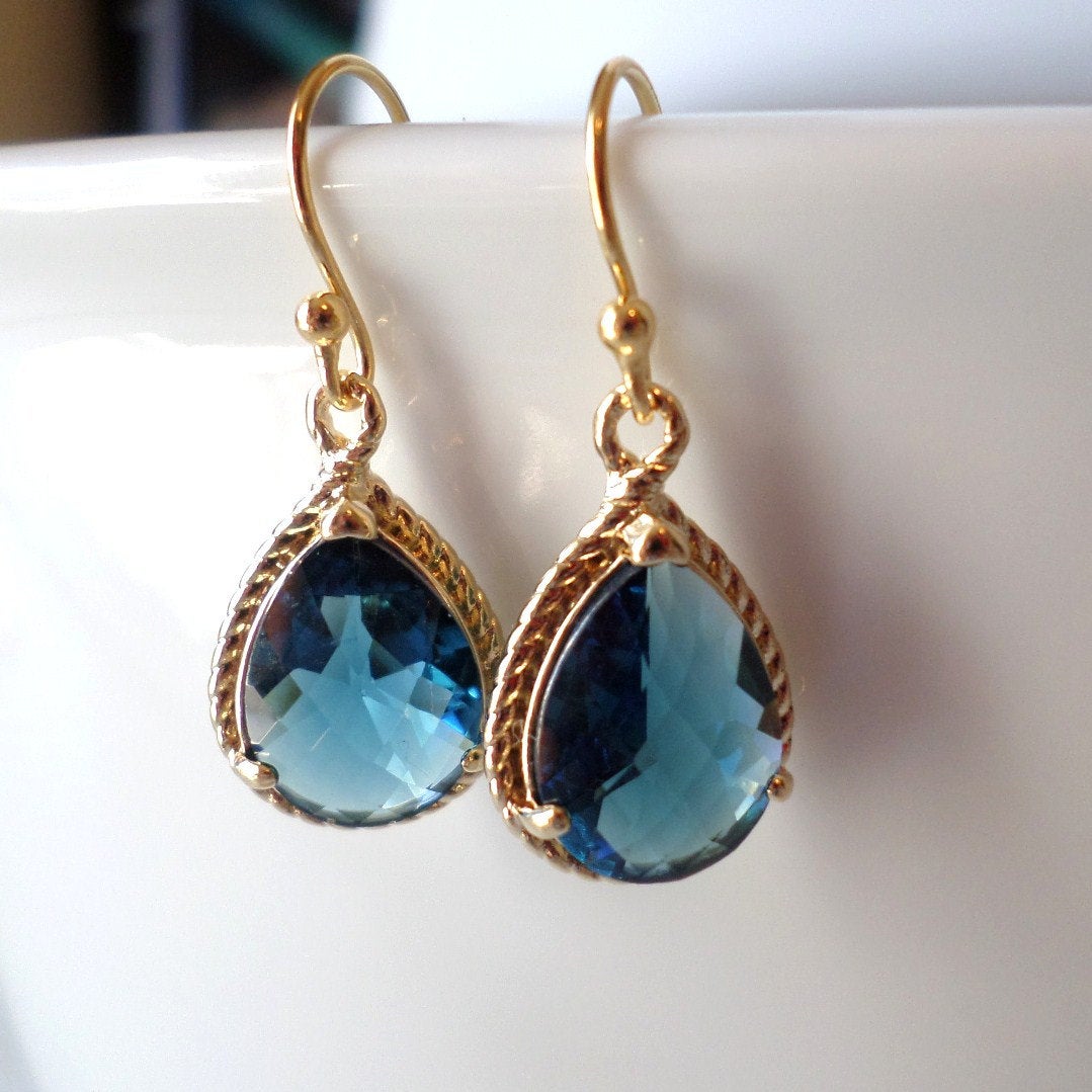 Montana Blue and Gold Chandelier Earrings - Blue Earrings - Gold Earrings - Birthstone Jewelry - Valentines Day