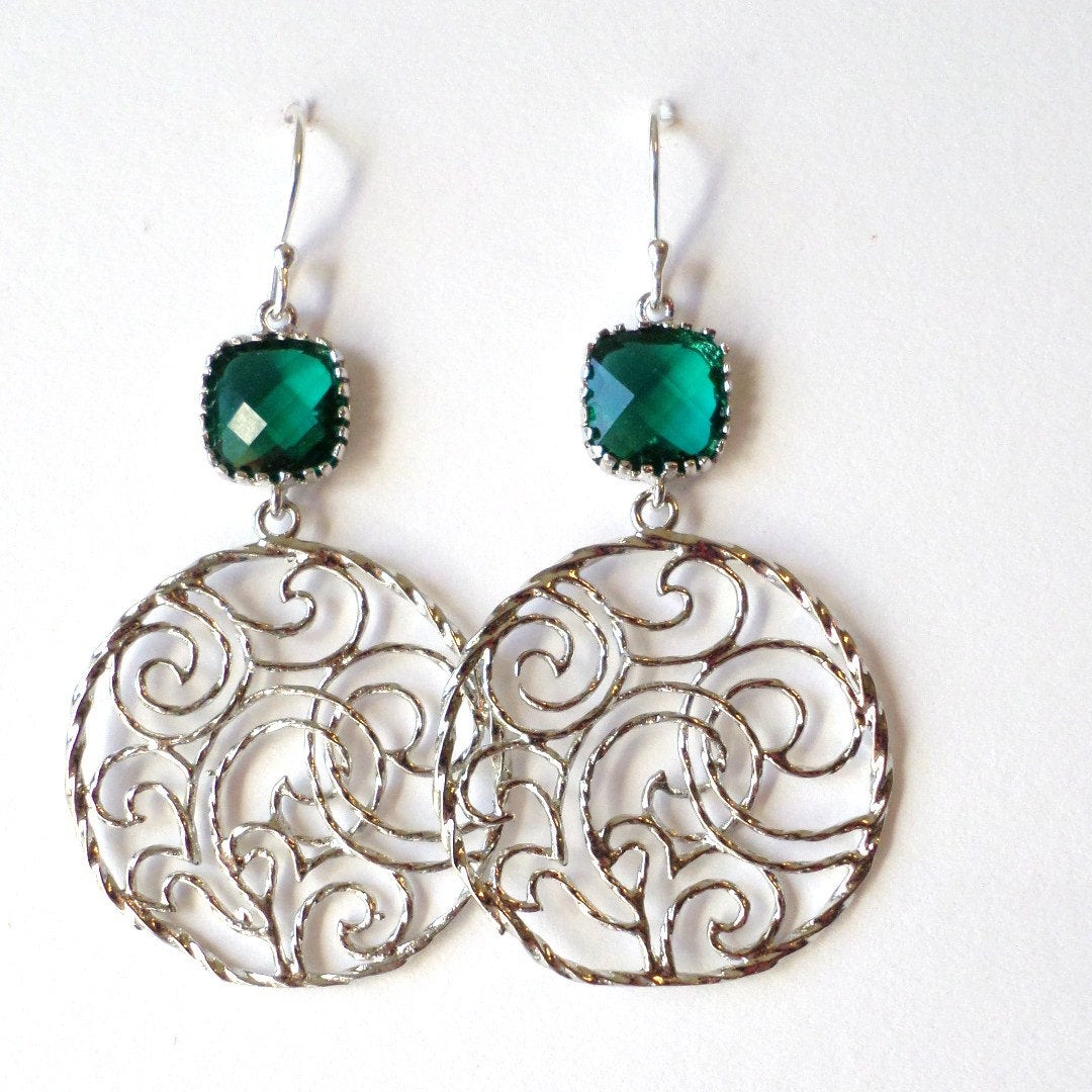 Emerald and Silver Drop Earrings - Emerald Earrings - Green and Silver Earrings - Birthstone Jewelry - Christmas Gift