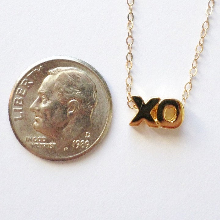 X & O Necklace - Gold Hugs and Kisses Necklace, Gold Necklace, Word Necklace, Valentines Day