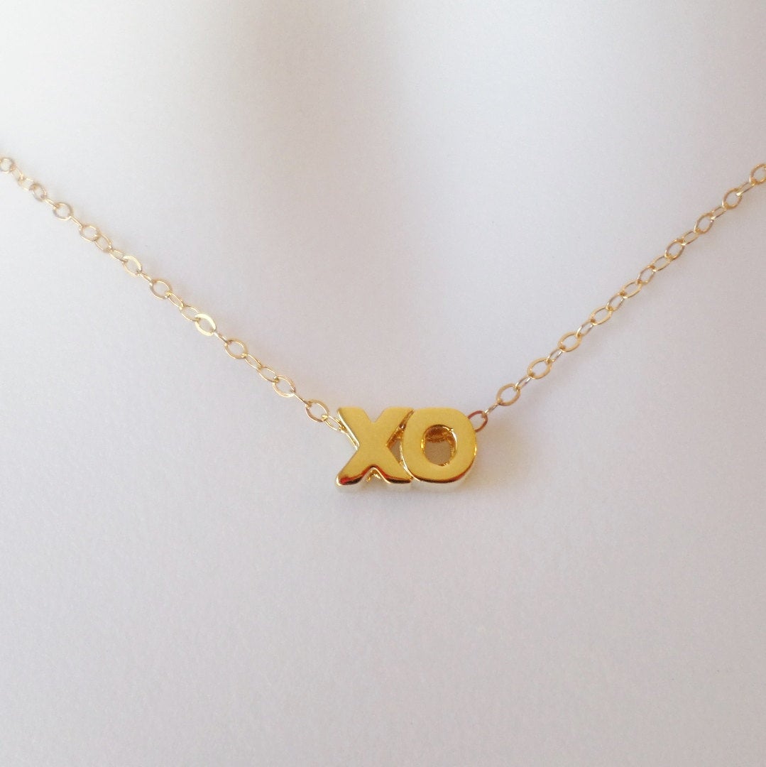 X & O Necklace - Gold Hugs and Kisses Necklace, Gold Necklace, Word Necklace, Valentines Day