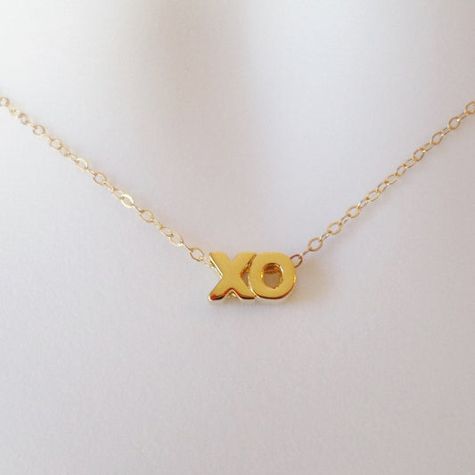 X & O Necklace - Gold Hugs and Kisses Necklace, Gold Necklace, Word Necklace, Valentines Day