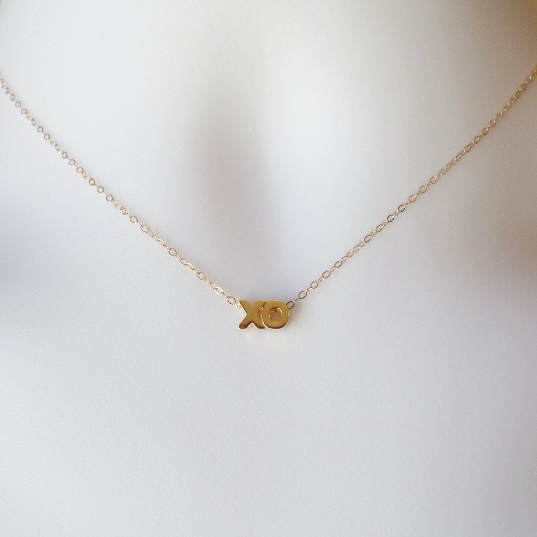 X & O Necklace - Gold Hugs and Kisses Necklace, Gold Necklace, Word Necklace, Valentines Day