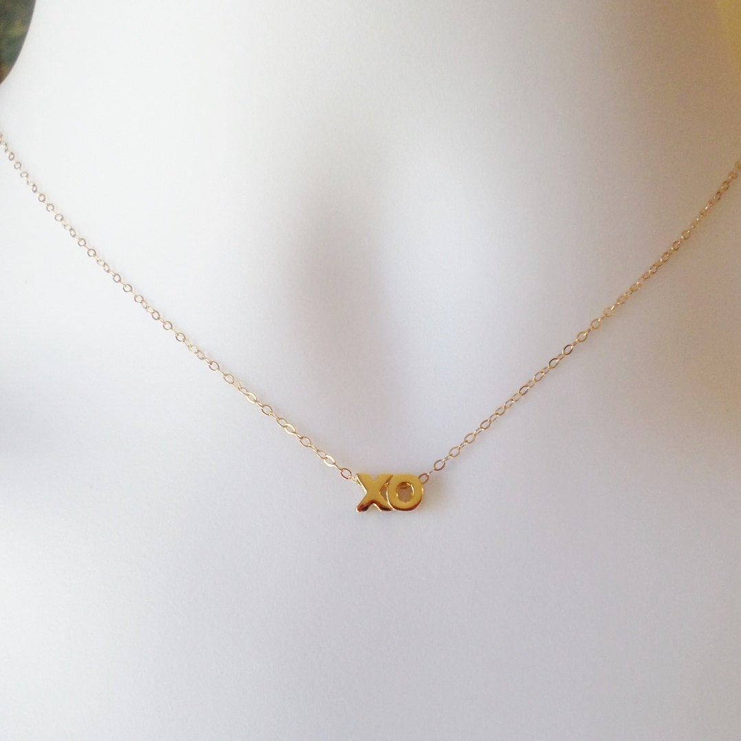 X & O Necklace - Gold Hugs and Kisses Necklace, Gold Necklace, Word Necklace, Valentines Day