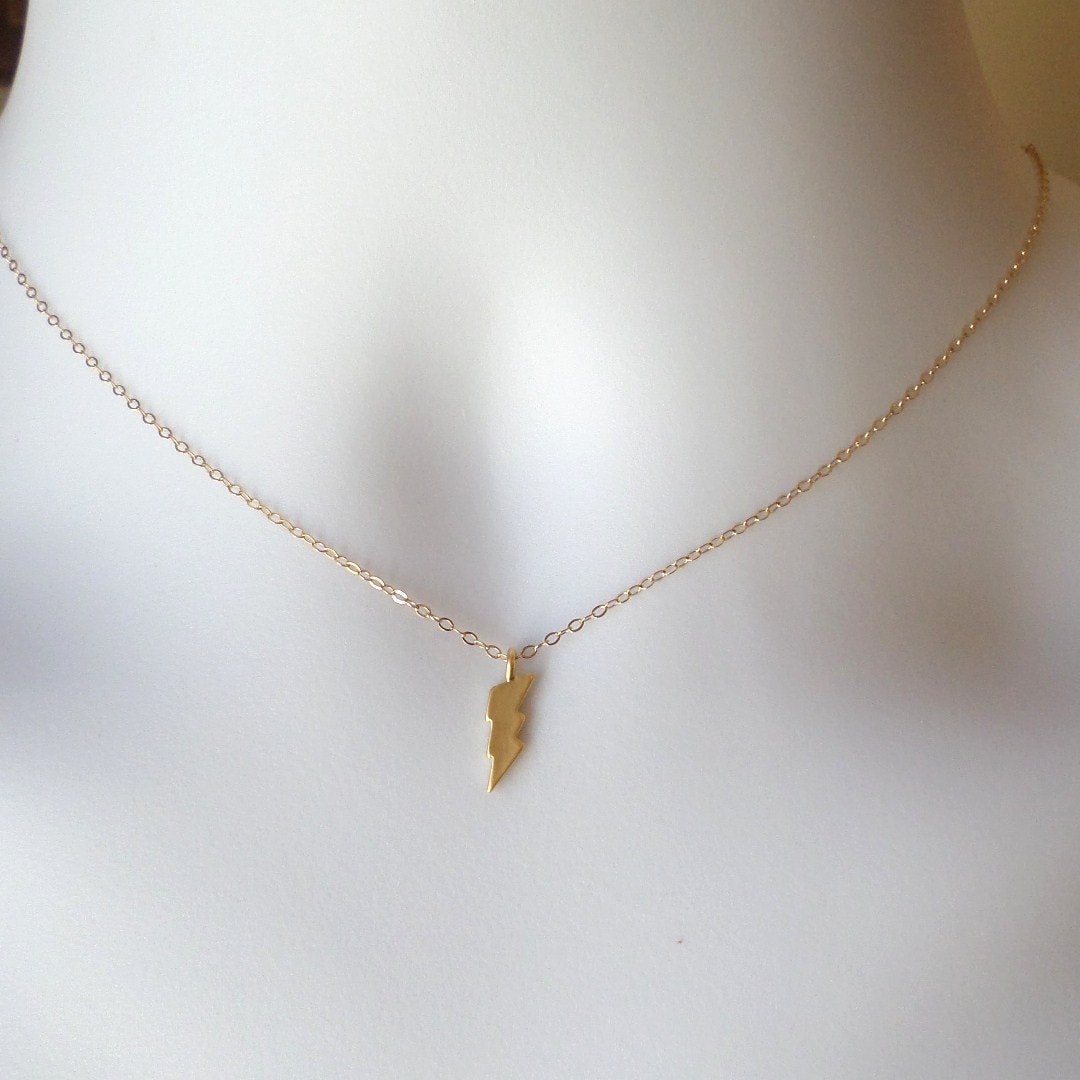 Lightening Bolt Necklace - Tiny Gold Lightening Bolt Necklace - Gold Filled and Gold Plated Necklace - Valentines Day