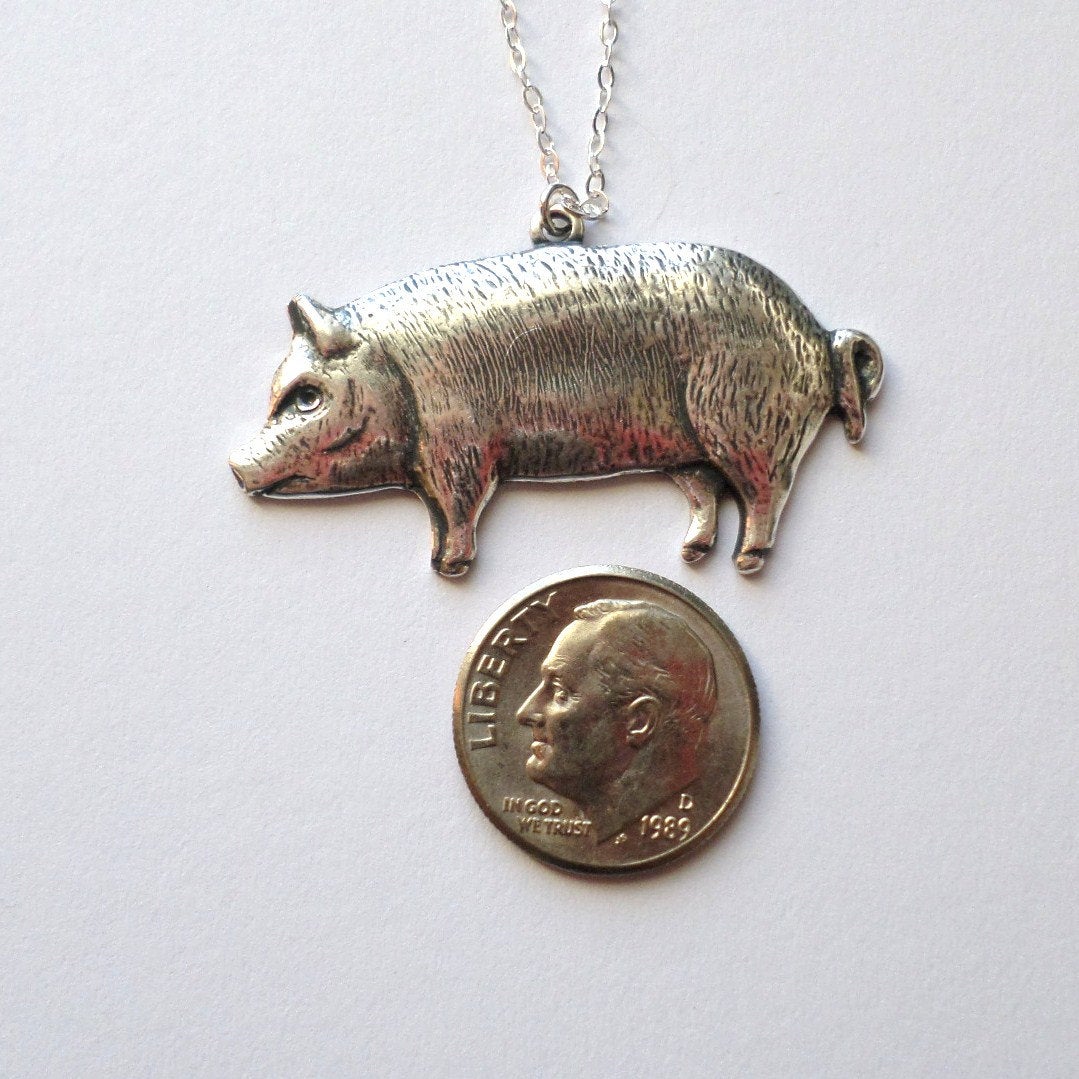 Silver Pig Necklace - Pig Pendant Necklace - Silver Plated and Sterling Silver Necklace - Animal Jewelry - Valentines Day