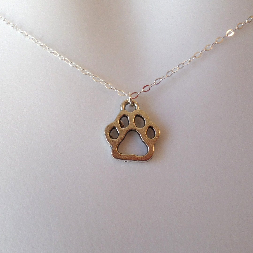 Silver Dog Paw Necklace - Sterling Silver Dog Paw Necklace - Animal Jewelry - Silver Plated Dog Paw Necklace