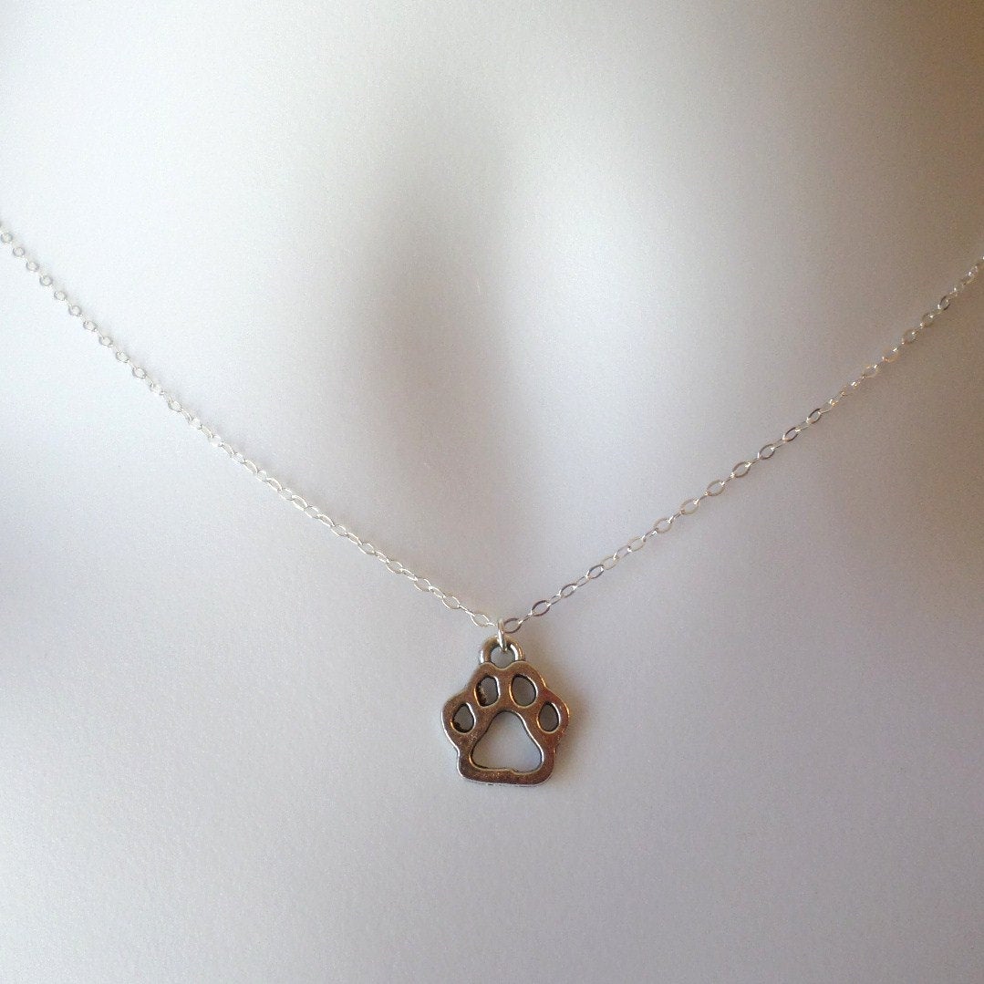 Silver Dog Paw Necklace - Sterling Silver Dog Paw Necklace - Animal Jewelry - Silver Plated Dog Paw Necklace