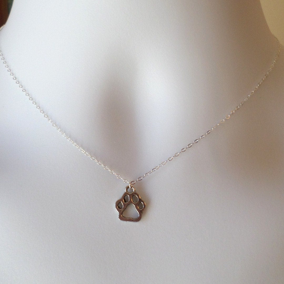 Silver Dog Paw Necklace - Sterling Silver Dog Paw Necklace - Animal Jewelry - Silver Plated Dog Paw Necklace