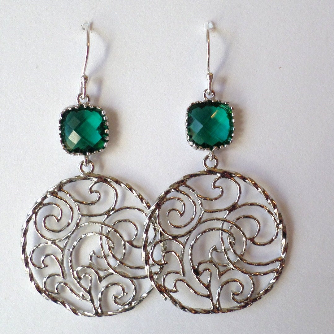 Emerald and Silver Drop Earrings - Emerald Earrings - Green and Silver Earrings - Birthstone Jewelry - Christmas Gift