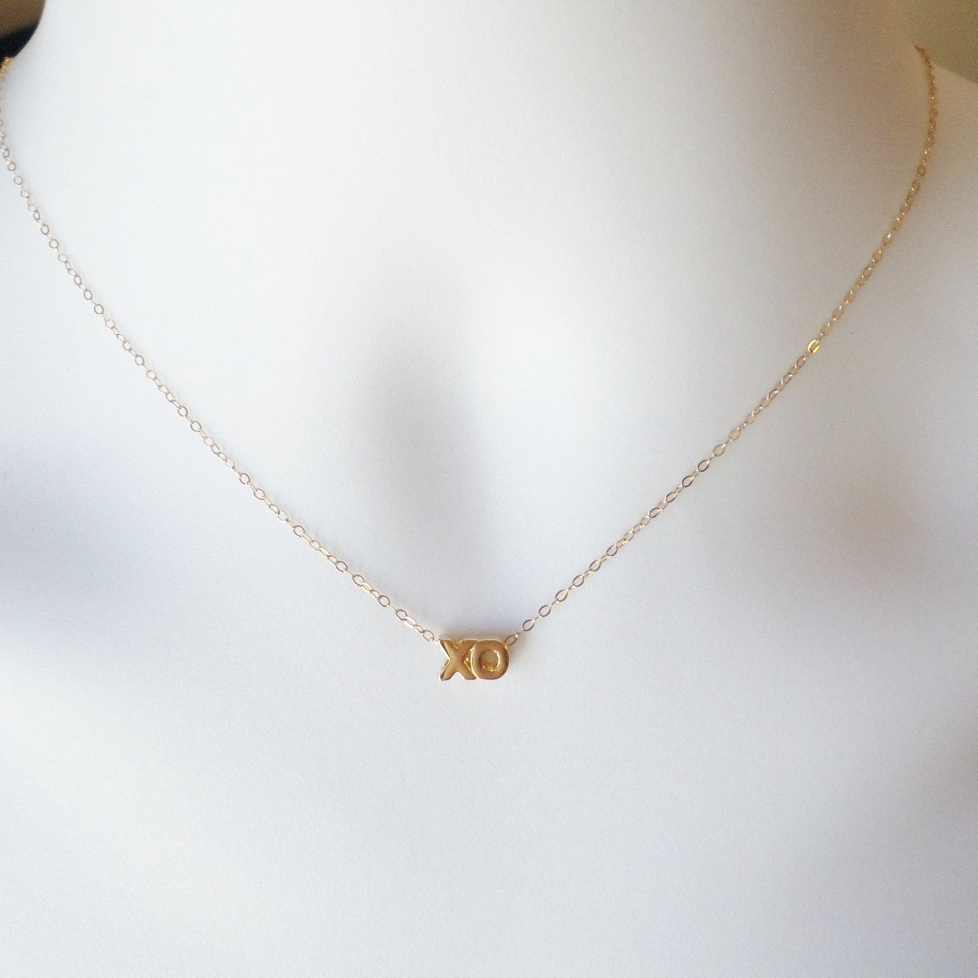 X & O Necklace - Gold Hugs and Kisses Necklace, Gold Necklace, Word Necklace, Valentines Day