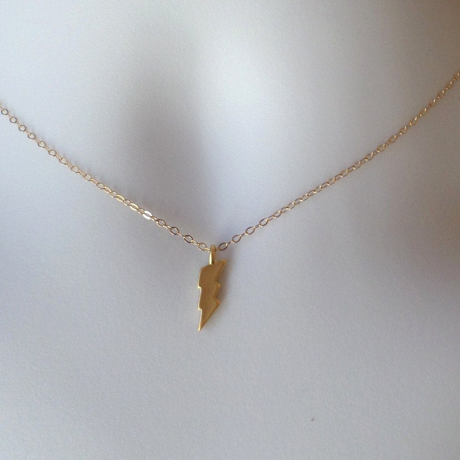 Lightening Bolt Necklace - Tiny Gold Lightening Bolt Necklace - Gold Filled and Gold Plated Necklace - Valentines Day