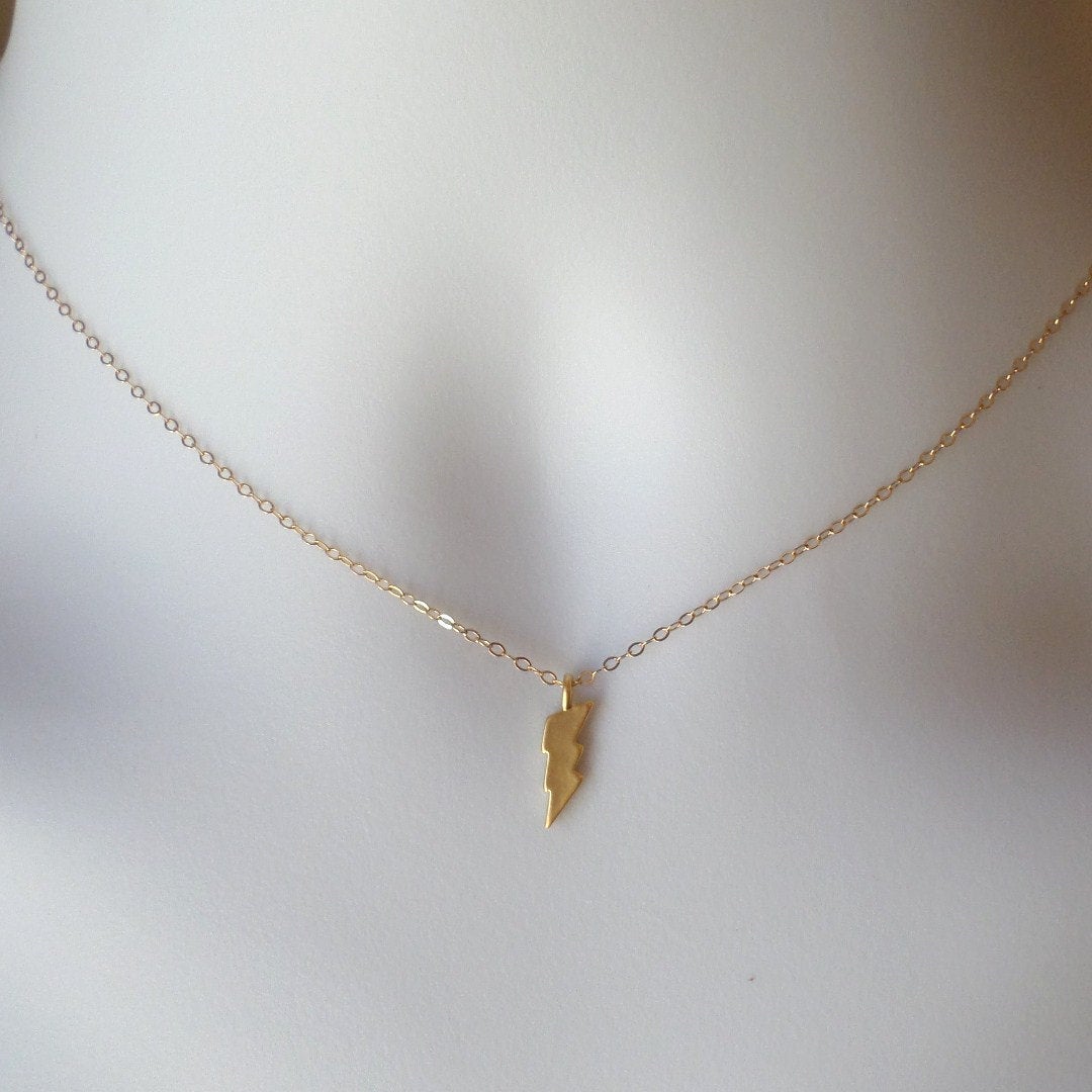 Lightening Bolt Necklace - Tiny Gold Lightening Bolt Necklace - Gold Filled and Gold Plated Necklace - Valentines Day