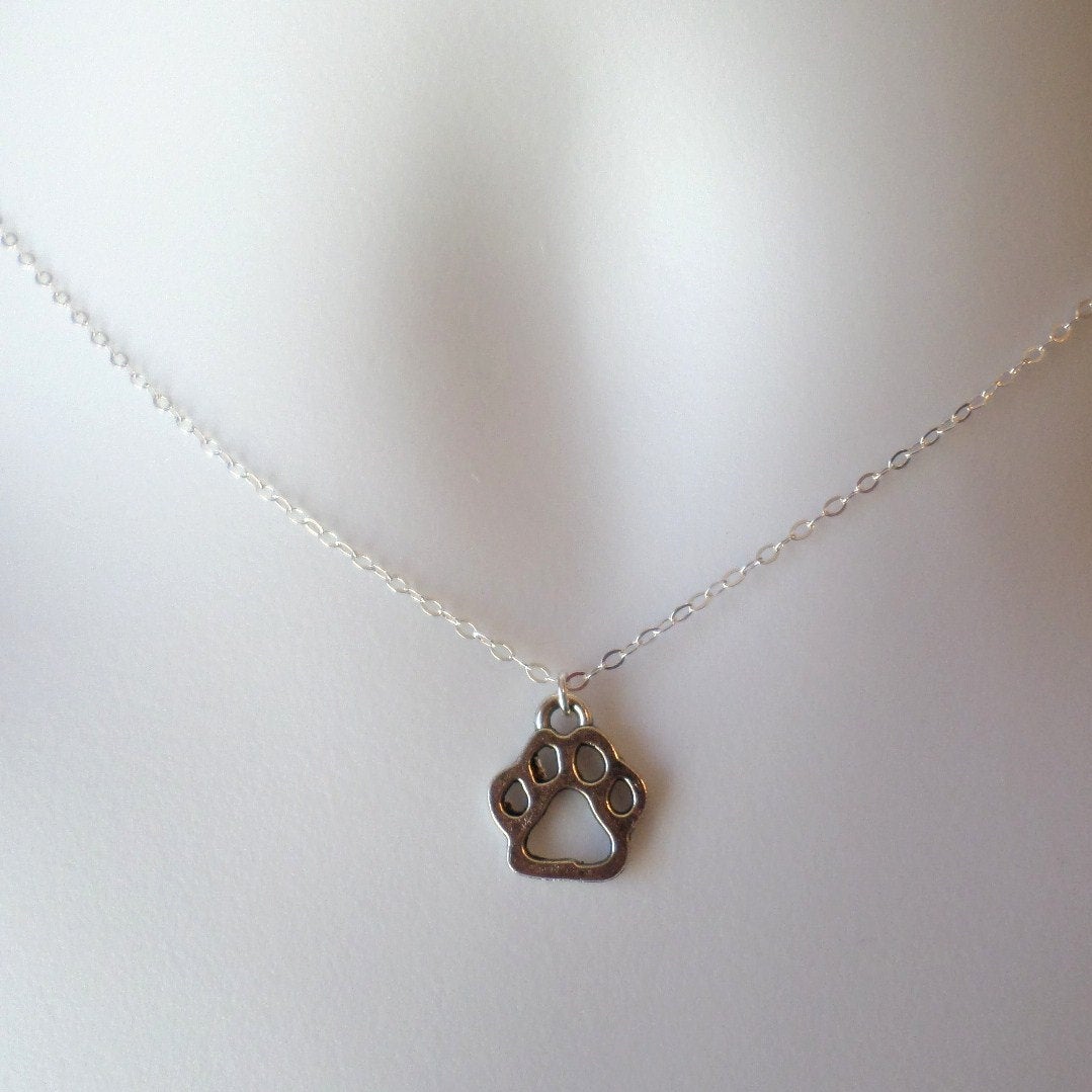 Silver Dog Paw Necklace - Sterling Silver Dog Paw Necklace - Animal Jewelry - Silver Plated Dog Paw Necklace