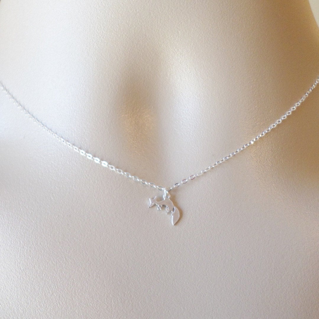 Silver Fox Necklace - Tiny Necklace - Super Tiny Silver Fox Necklace, Sterling Silver Necklace, Animal Jewelry, Mothers Day Gift