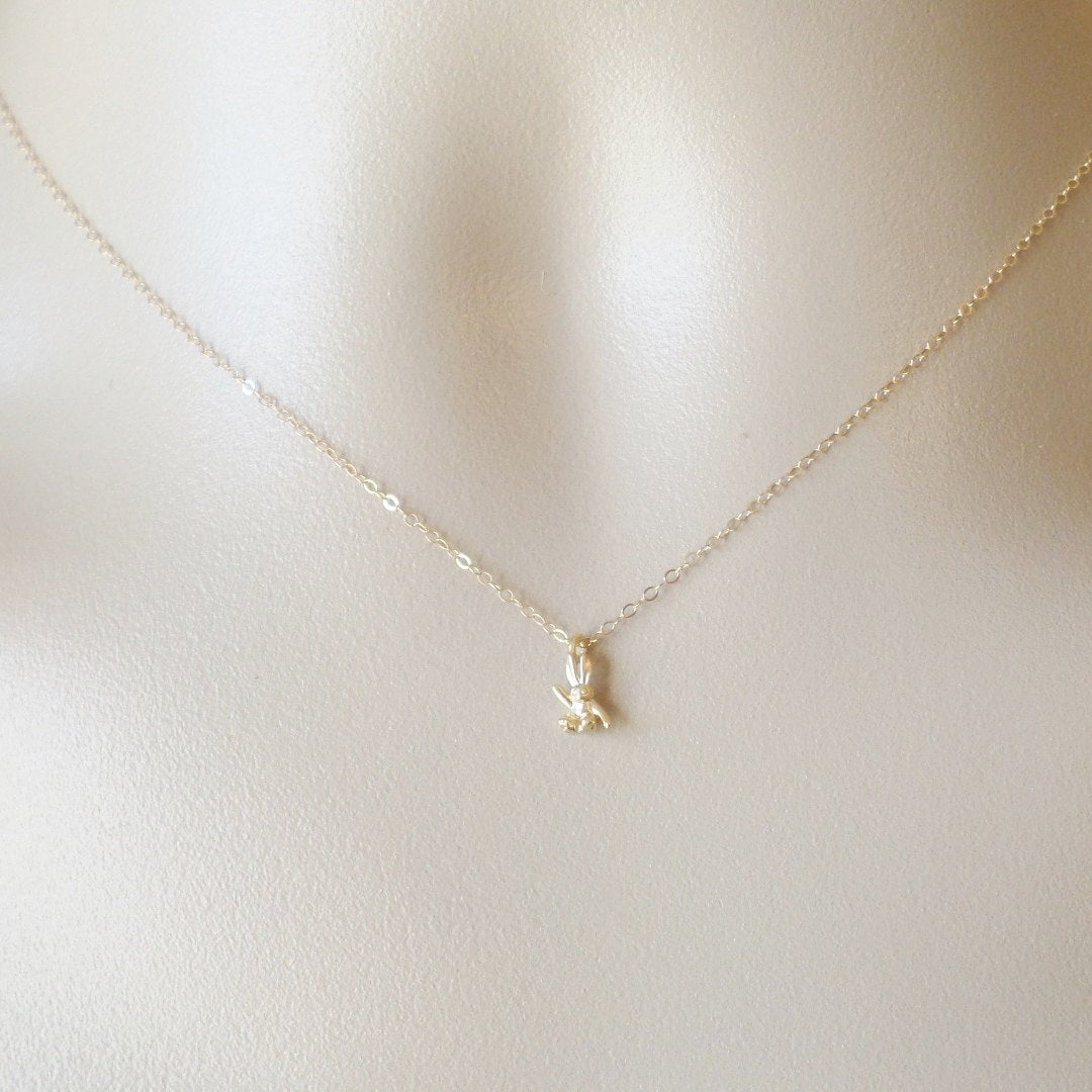 Tiny Rabbit Necklace - 14k Gold Filled Necklace - Tiny Gold Rabbit Necklace - Bridal Gifts - Valentines Gift