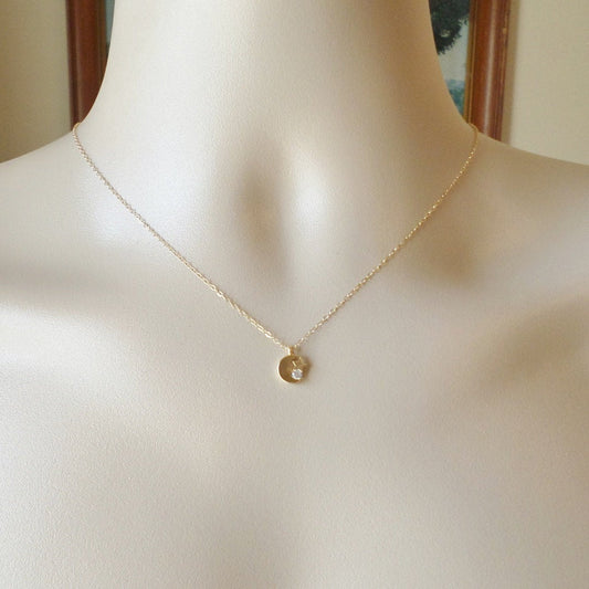 Gold Moon, Star and Cubic Necklace - Crescent Moon Necklace - Gold Filled Moon Necklace - Small Moon Necklace - Valentines Day